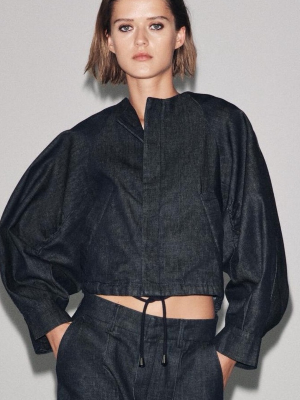 ZARA ZW COLLECTION DENIM PUFFER BOMBER JACKET